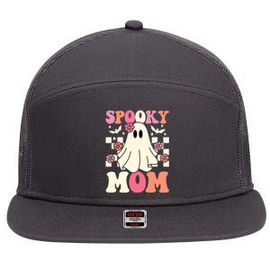 Retro Groovy Halloween Spooky Mom Ghost Family Costume Gift 7 Panel Mesh Trucker Snapback Hat