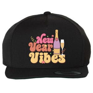 Retro Groovy Happy New Year Vibes Party Funny Hello 2024 Funny Gift Wool Snapback Cap