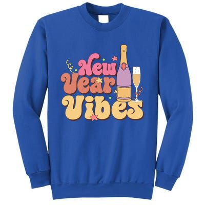 Retro Groovy Happy New Year Vibes Party Funny Hello 2024 Funny Gift Sweatshirt