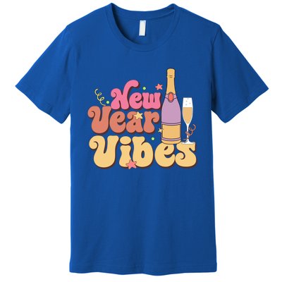 Retro Groovy Happy New Year Vibes Party Funny Hello 2024 Funny Gift Premium T-Shirt