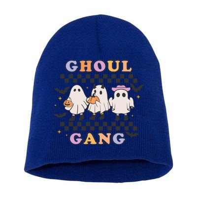 Retro Groovy Halloween Ghoul Gang Ghost Spooky Season Gift Short Acrylic Beanie