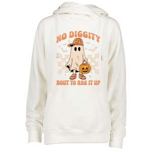 Retro Groovy Halloween Ghost No Diggity Bout To Bag It Up Gift Womens Funnel Neck Pullover Hood