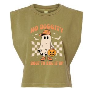 Retro Groovy Halloween Ghost No Diggity Bout To Bag It Up Gift Garment-Dyed Women's Muscle Tee