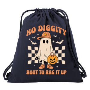 Retro Groovy Halloween Ghost No Diggity Bout To Bag It Up Gift Drawstring Bag