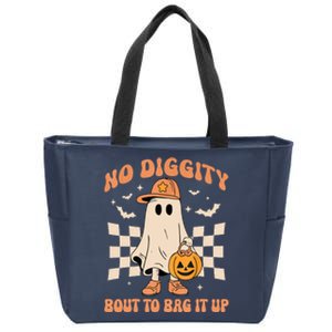 Retro Groovy Halloween Ghost No Diggity Bout To Bag It Up Gift Zip Tote Bag