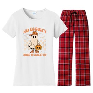 Retro Groovy Halloween Ghost No Diggity Bout To Bag It Up Gift Women's Flannel Pajama Set