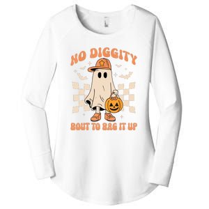 Retro Groovy Halloween Ghost No Diggity Bout To Bag It Up Gift Women's Perfect Tri Tunic Long Sleeve Shirt