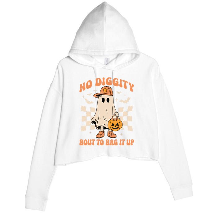 Retro Groovy Halloween Ghost No Diggity Bout To Bag It Up Gift Crop Fleece Hoodie