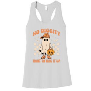 Retro Groovy Halloween Ghost No Diggity Bout To Bag It Up Gift Women's Racerback Tank