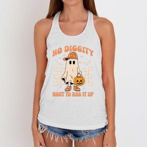 Retro Groovy Halloween Ghost No Diggity Bout To Bag It Up Gift Women's Knotted Racerback Tank