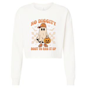 Retro Groovy Halloween Ghost No Diggity Bout To Bag It Up Gift Cropped Pullover Crew