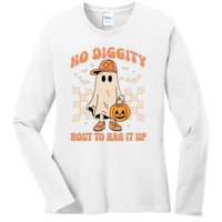 Retro Groovy Halloween Ghost No Diggity Bout To Bag It Up Gift Ladies Long Sleeve Shirt