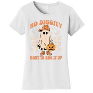 Retro Groovy Halloween Ghost No Diggity Bout To Bag It Up Gift Women's T-Shirt