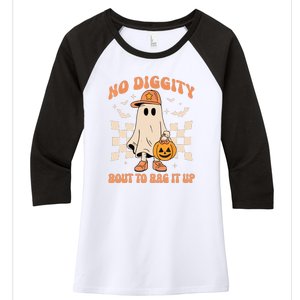 Retro Groovy Halloween Ghost No Diggity Bout To Bag It Up Gift Women's Tri-Blend 3/4-Sleeve Raglan Shirt