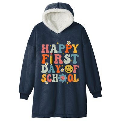 Retro Groovy Happy First Day Of School Teacher Student Hooded Wearable Blanket