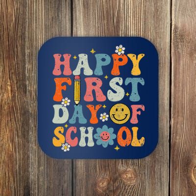 Retro Groovy Happy First Day Of School Teacher Student Coaster