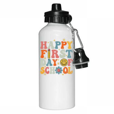 Retro Groovy Happy First Day Of School Teacher Student Aluminum Water Bottle