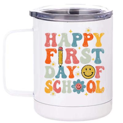 Retro Groovy Happy First Day Of School Teacher Student 12 oz Stainless Steel Tumbler Cup