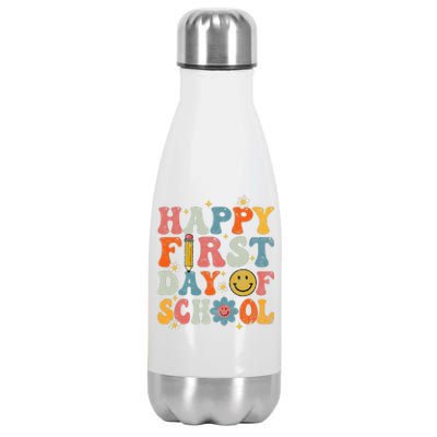 Retro Groovy Happy First Day Of School Teacher Student Stainless Steel Insulated Water Bottle