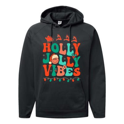 Retro Groovy Holly Xmas Jolly Vibes Christmas Performance Fleece Hoodie