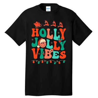 Retro Groovy Holly Xmas Jolly Vibes Christmas Tall T-Shirt