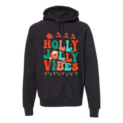 Retro Groovy Holly Xmas Jolly Vibes Christmas Premium Hoodie