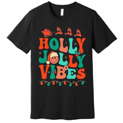 Retro Groovy Holly Xmas Jolly Vibes Christmas Premium T-Shirt