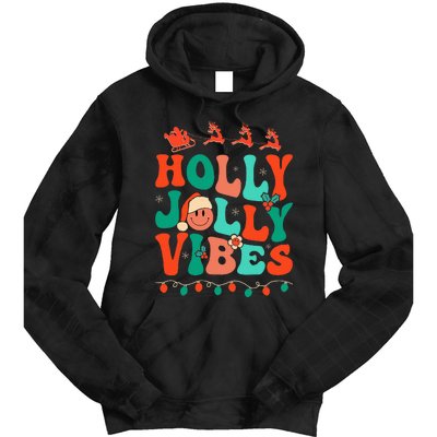 Retro Groovy Holly Xmas Jolly Vibes Christmas Tie Dye Hoodie