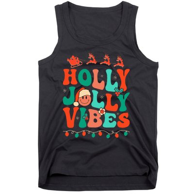 Retro Groovy Holly Xmas Jolly Vibes Christmas Tank Top