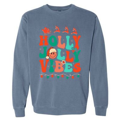 Retro Groovy Holly Xmas Jolly Vibes Christmas Garment-Dyed Sweatshirt