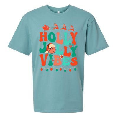 Retro Groovy Holly Xmas Jolly Vibes Christmas Sueded Cloud Jersey T-Shirt