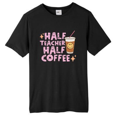 Retro Groovy Half Teacher Half Coffee Happy Teachers Day Tall Fusion ChromaSoft Performance T-Shirt