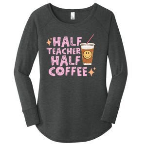 Retro Groovy Half Teacher Half Coffee Happy Teachers Day Women's Perfect Tri Tunic Long Sleeve Shirt