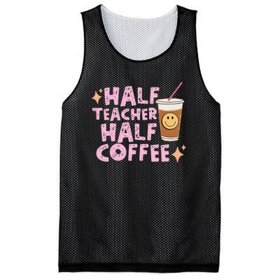 Retro Groovy Half Teacher Half Coffee Happy Teachers Day Mesh Reversible Basketball Jersey Tank