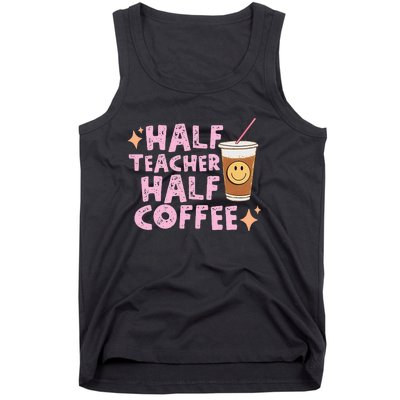 Retro Groovy Half Teacher Half Coffee Happy Teachers Day Tank Top