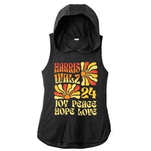 Retro Groovy Hope Joy Love Peace Kamala Harris Walz 2024 Ladies PosiCharge Tri-Blend Wicking Draft Hoodie Tank