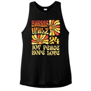 Retro Groovy Hope Joy Love Peace Kamala Harris Walz 2024 Ladies PosiCharge Tri-Blend Wicking Tank