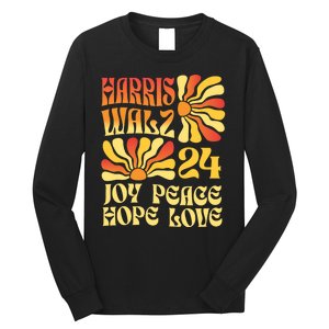 Retro Groovy Hope Joy Love Peace Kamala Harris Walz 2024 Long Sleeve Shirt