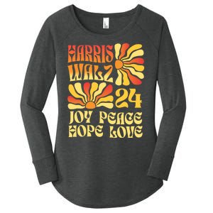 Retro Groovy Hope Joy Love Peace Kamala Harris Walz 2024 Women's Perfect Tri Tunic Long Sleeve Shirt