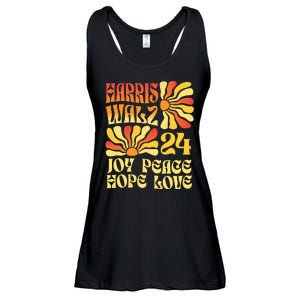 Retro Groovy Hope Joy Love Peace Kamala Harris Walz 2024 Ladies Essential Flowy Tank