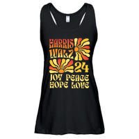 Retro Groovy Hope Joy Love Peace Kamala Harris Walz 2024 Ladies Essential Flowy Tank