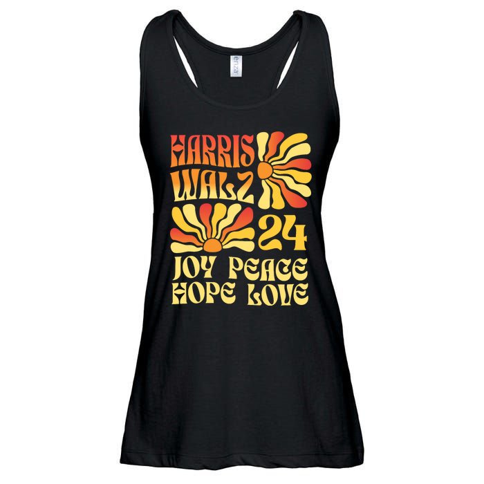 Retro Groovy Hope Joy Love Peace Kamala Harris Walz 2024 Ladies Essential Flowy Tank