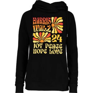 Retro Groovy Hope Joy Love Peace Kamala Harris Walz 2024 Womens Funnel Neck Pullover Hood