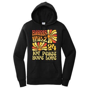 Retro Groovy Hope Joy Love Peace Kamala Harris Walz 2024 Women's Pullover Hoodie