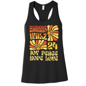 Retro Groovy Hope Joy Love Peace Kamala Harris Walz 2024 Women's Racerback Tank