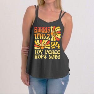 Retro Groovy Hope Joy Love Peace Kamala Harris Walz 2024 Women's Strappy Tank