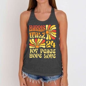 Retro Groovy Hope Joy Love Peace Kamala Harris Walz 2024 Women's Knotted Racerback Tank