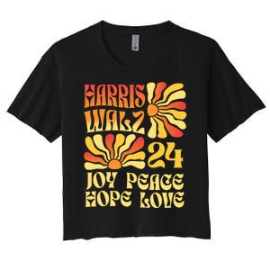 Retro Groovy Hope Joy Love Peace Kamala Harris Walz 2024 Women's Crop Top Tee