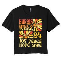 Retro Groovy Hope Joy Love Peace Kamala Harris Walz 2024 Women's Crop Top Tee