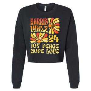 Retro Groovy Hope Joy Love Peace Kamala Harris Walz 2024 Cropped Pullover Crew